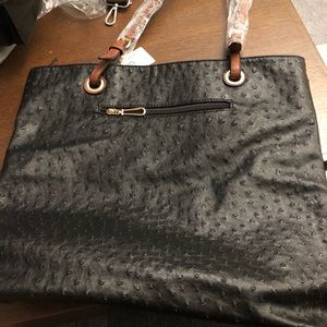 Ostrich Skin Imitation Large Tote Black